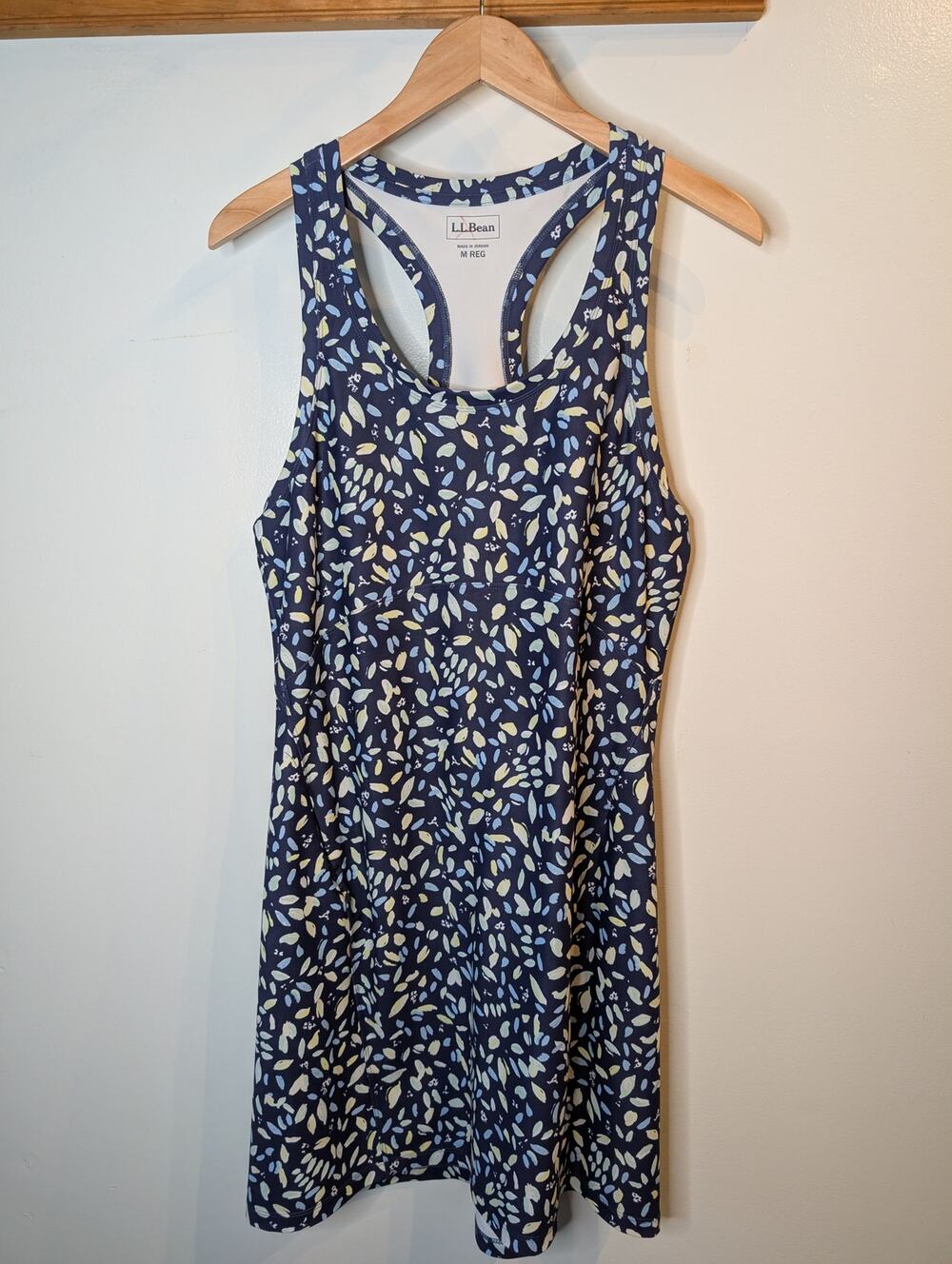L.L.Bean Navy Blue Floral Racerback Tank Dress Casual Summer Medium
